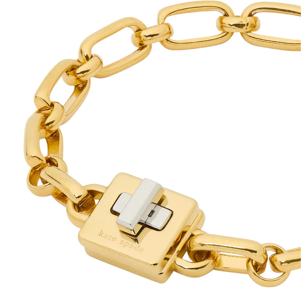 Closeup of Kate Spade Phoebe Turnlock Bracelet - Gold/ Silver KL506