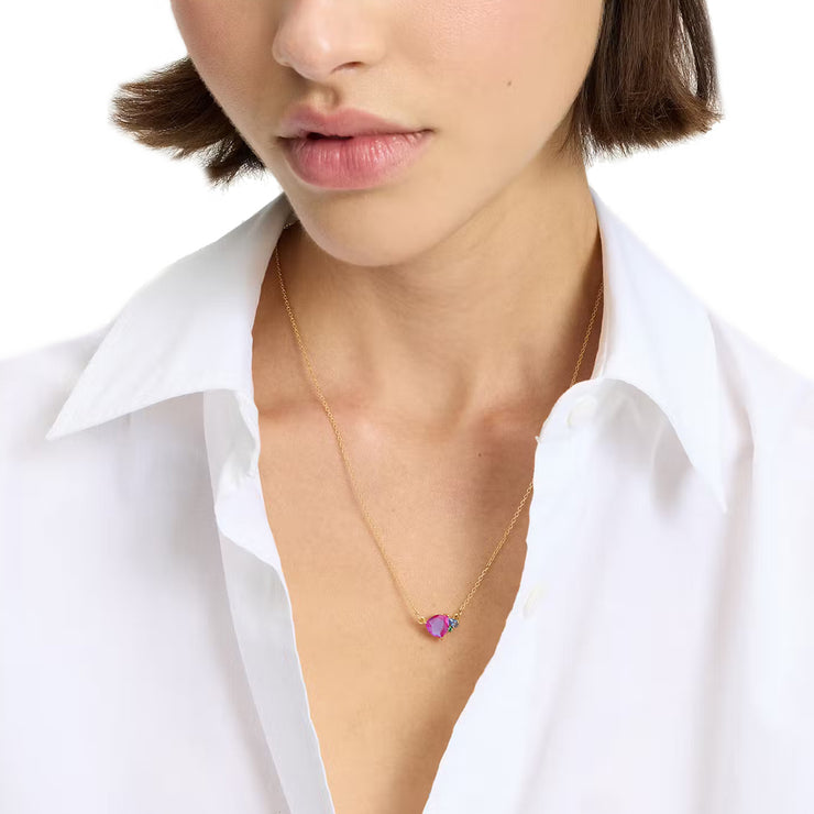 Female Model Wearing Kate Spade Shine Me Up Pendant Necklace in Red Multi KJ393