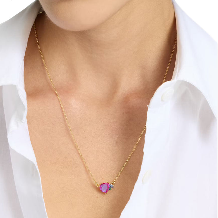 Female Model Wearing Kate Spade Shine Me Up Pendant Necklace in Red Multi KJ393