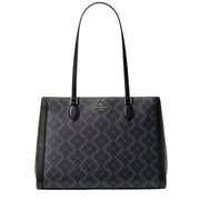 Front View of Kate Spade Signature Spade Flower East West Large Laptop Tote Bag - Black KI791