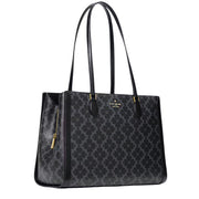 Side View of Kate Spade Signature Spade Flower East West Large Laptop Tote Bag - Black KI791