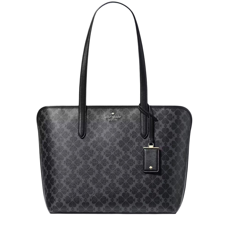 Front View of Kate Spade Signature Spade Flower Large Tote Bag - Black KG086