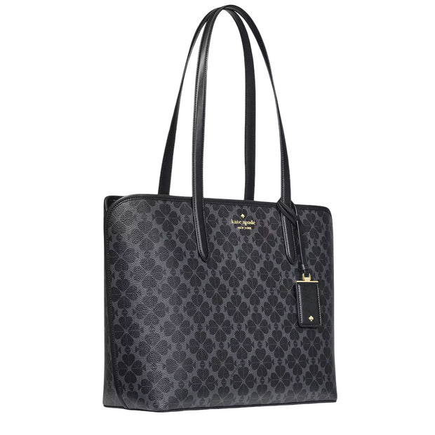 Side View of Kate Spade Signature Spade Flower Large Tote Bag - Black KG086