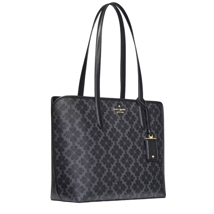 Side View of Kate Spade Signature Spade Flower Large Tote Bag - Black KG086