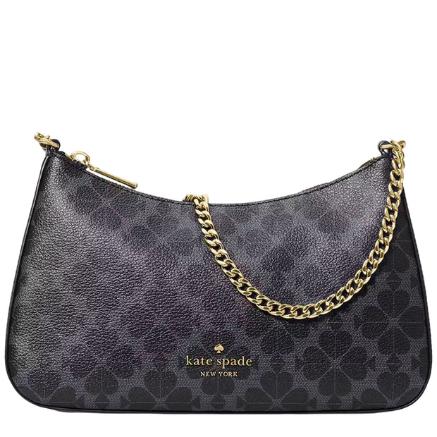 Front View of Kate Spade Signature Spade Flower Medium Convertible Crossbody Bag - Black KI381