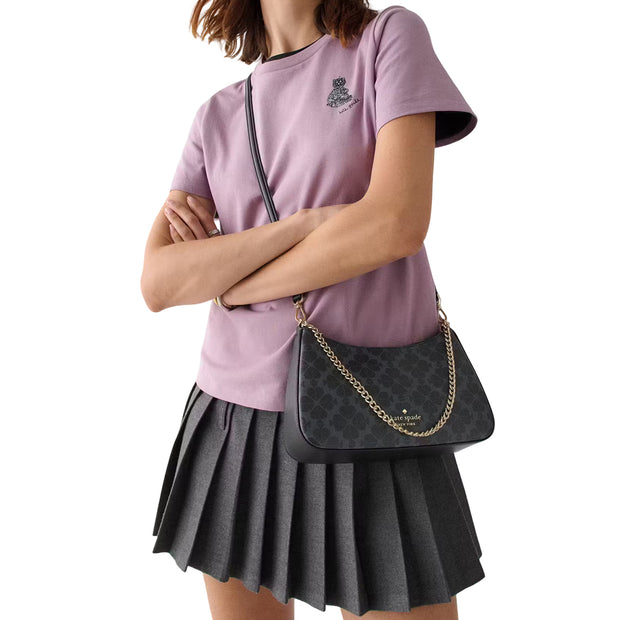Model Wearing Kate Spade Signature Spade Flower Medium Convertible Crossbody Bag - Black KI381