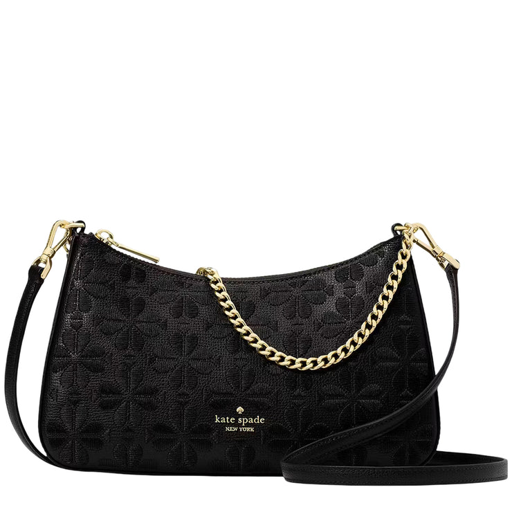 Front View of Kate Spade Spade Flower Embroidered Medium Convertible Crossbody Bag - Black KL955