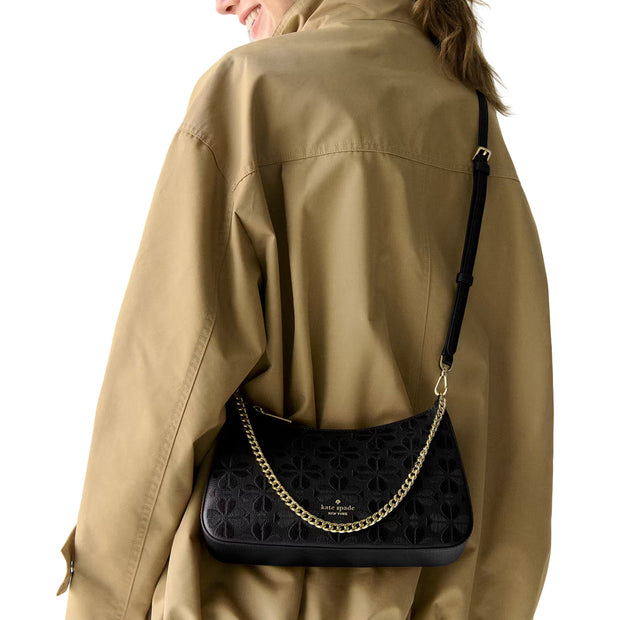 Model Wearing Kate Spade Spade Flower Embroidered Medium Convertible Crossbody Bag - Black KL955