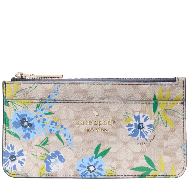 Front View of Kate Spade Spade Flower Floral Large Slim Card Holder - Blazer Blue Multi KK913