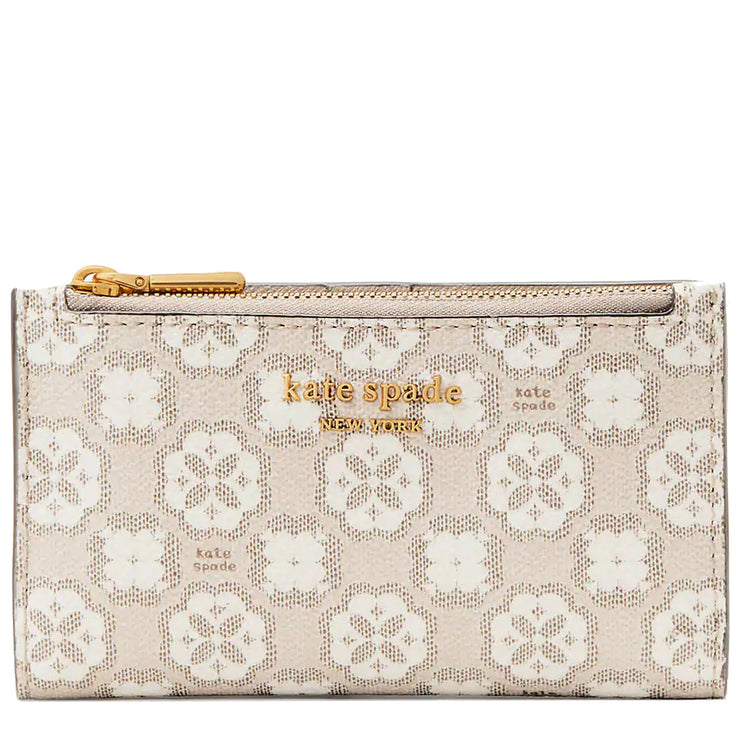 Kate Spade Spade Flower Monogram Coated Canvas Small Slim Bifold Wallet in Natural Multi K8939