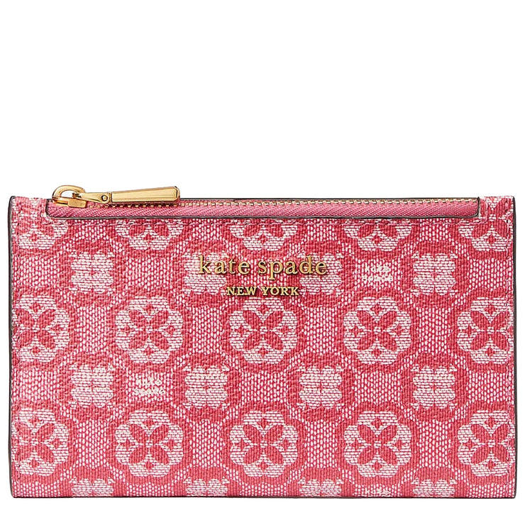 Kate Spade Spade Flower Monogram Coated Canvas Small Slim Bifold Wallet in Raspberry Jam Multi K8939