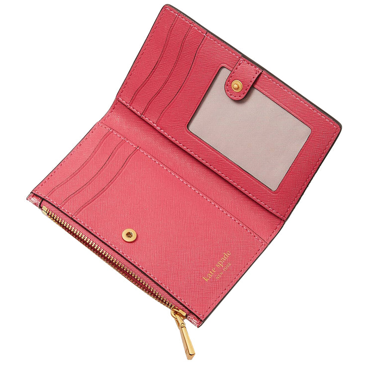 Kate Spade Spade Flower Monogram Coated Canvas Small Slim Bifold Wallet in Raspberry Jam Multi K8939