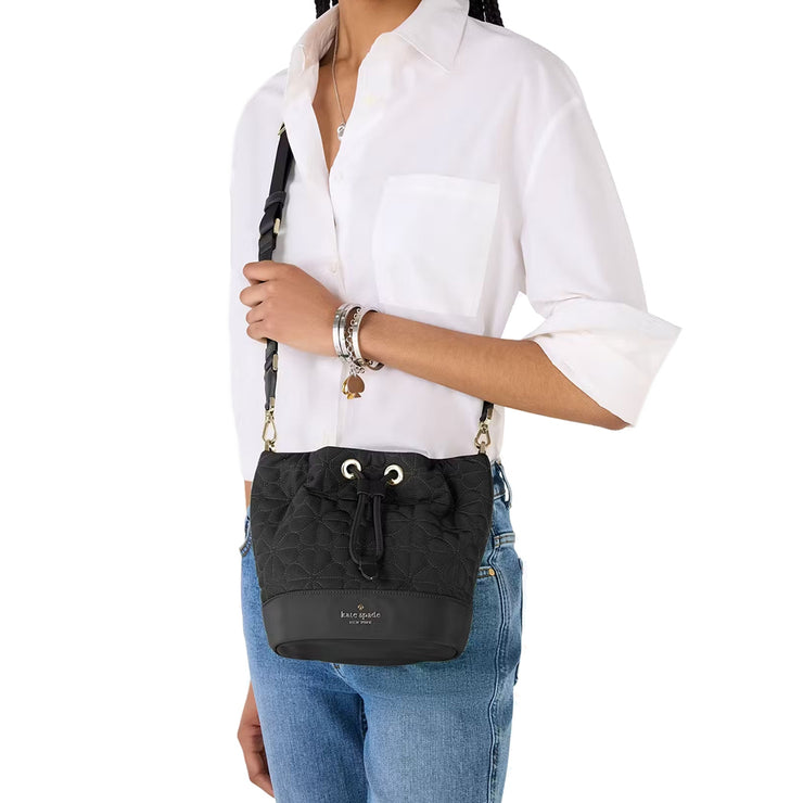 Buy Kate Spade Flower Quilted Fabric Bucket Bag in Black KK076 Online in Singapore | PinkOrchard.com
