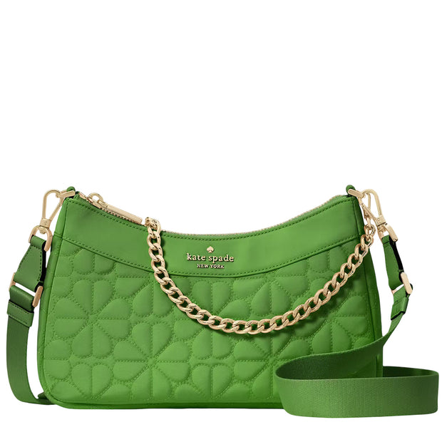 Front View of Kate Spade Spade Flower Quilted Fabric Convertible Crossbody Bag - KS Green KK077