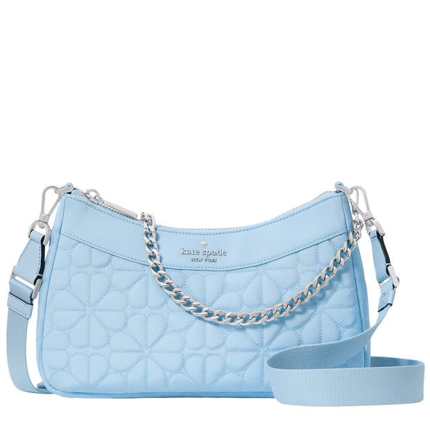 Front View of Kate Spade Spade Flower Quilted Fabric Convertible Crossbody Bag - Montauk Blue  KK077