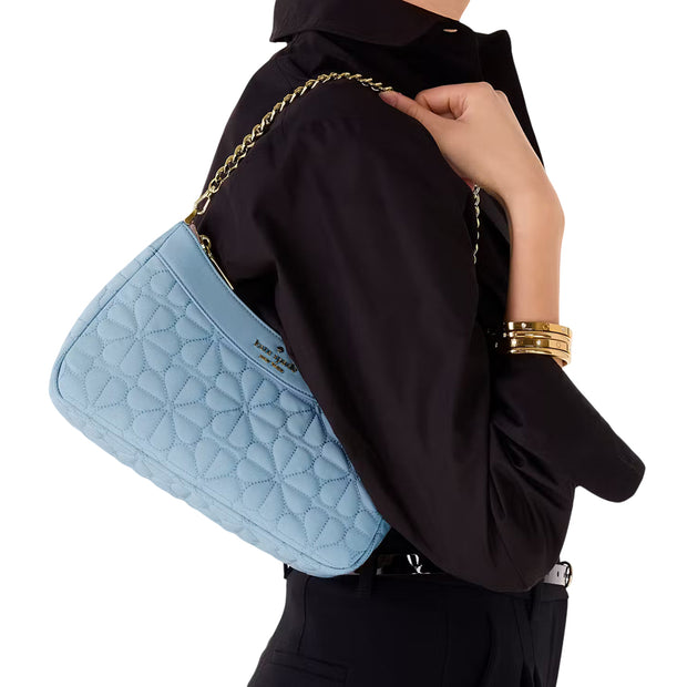 Model Carrying Kate Spade Spade Flower Quilted Fabric Convertible Crossbody Bag - Montauk Blue  KK077
