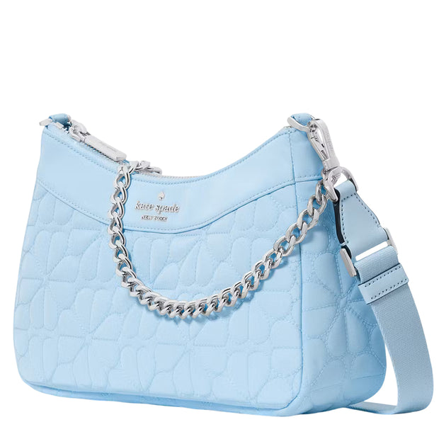 Side View of Kate Spade Spade Flower Quilted Fabric Convertible Crossbody Bag - Montauk Blue  KK077