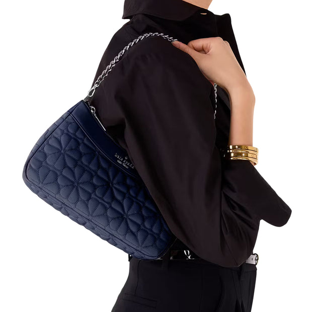 Model Wearing Kate Spade Spade Flower Quilted Fabric Convertible Crossbody Bag - Parisian Navy KK077