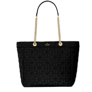 Front View of Kate Spade Spade Flower Quilted Fabric XL Tote Bag - Black KK074