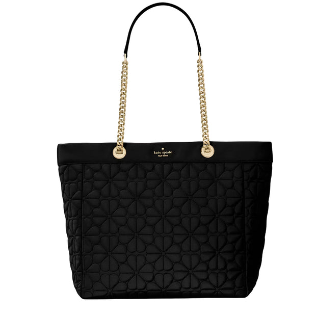 Front View of Kate Spade Spade Flower Quilted Fabric XL Tote Bag - Black KK074