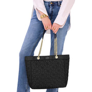 Model Carrying Kate Spade Spade Flower Quilted Fabric XL Tote Bag - Black KK074