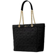Side View of Kate Spade Spade Flower Quilted Fabric XL Tote Bag - Black KK074