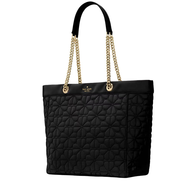 Side View of Kate Spade Spade Flower Quilted Fabric XL Tote Bag - Black KK074