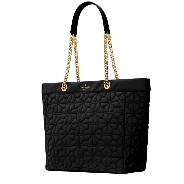 Side View of Kate Spade Spade Flower Quilted Fabric XL Tote Bag - Black KK074