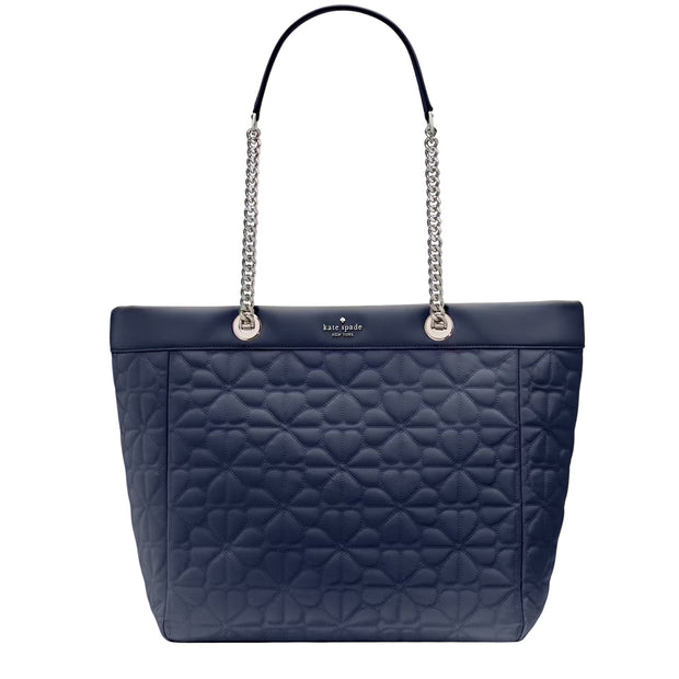 Front View of Kate Spade Spade Flower Quilted Fabric XL Tote Bag - Parisian Navy KK074