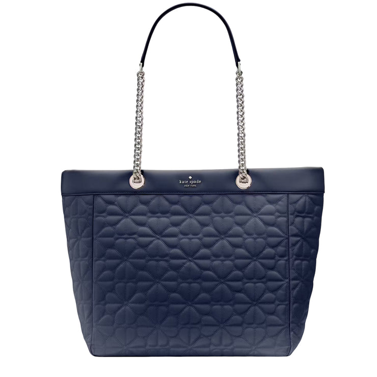 Front View of Kate Spade Spade Flower Quilted Fabric XL Tote Bag - Parisian Navy KK074
