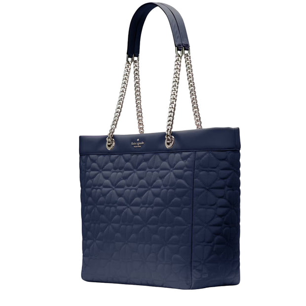 Side View of Kate Spade Spade Flower Quilted Fabric XL Tote Bag - Parisian Navy KK074