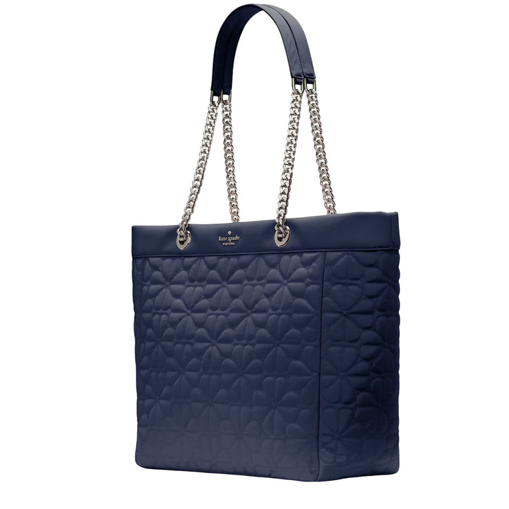Side View of Kate Spade Spade Flower Quilted Fabric XL Tote Bag - Parisian Navy KK074