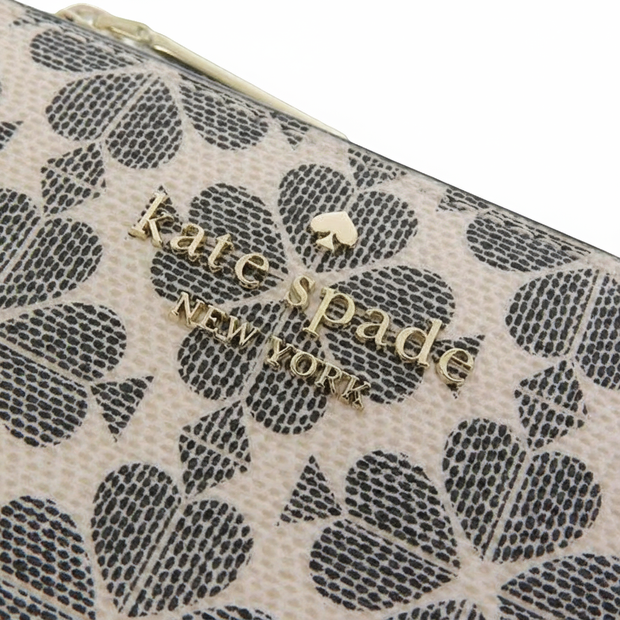 Closeup of Kate Spade Spade Flower Small L-Zip Wallet - Black Multi KK894