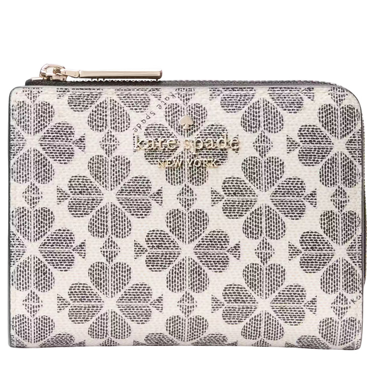 Front View of Kate Spade Spade Flower Small L-Zip Wallet - Black Multi KK894