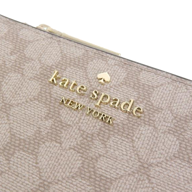 Closeup of Kate Spade Spade Flower Small L-Zip Wallet - Dark Beige Multi KK894