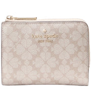 Front View of Kate Spade Spade Flower Small L-Zip Wallet - Dark Beige Multi KK894