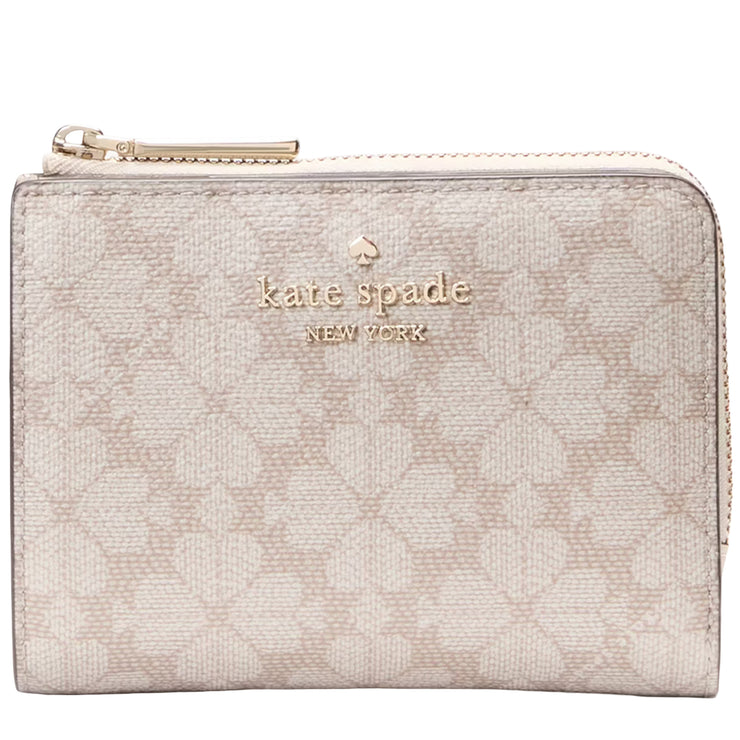Front View of Kate Spade Spade Flower Small L-Zip Wallet - Dark Beige Multi KK894