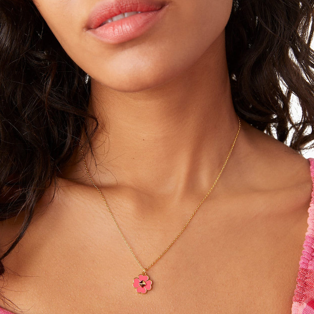 Kate Spade Spades & Studs Enamel Mini Pendant Necklace in Pink