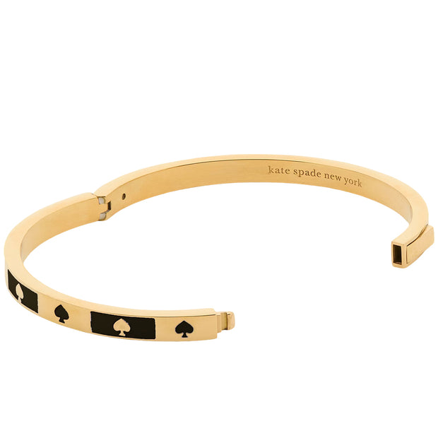 Closeup of Kate Spade Spot The Spade Enamel Block Hinge Bangle Bracelet - Black KM186