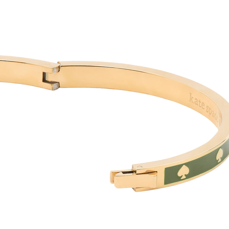 Closeup of Kate Spade Spot the Spade Enamel Hinged Bangle Bracelet - KS Green KJ727