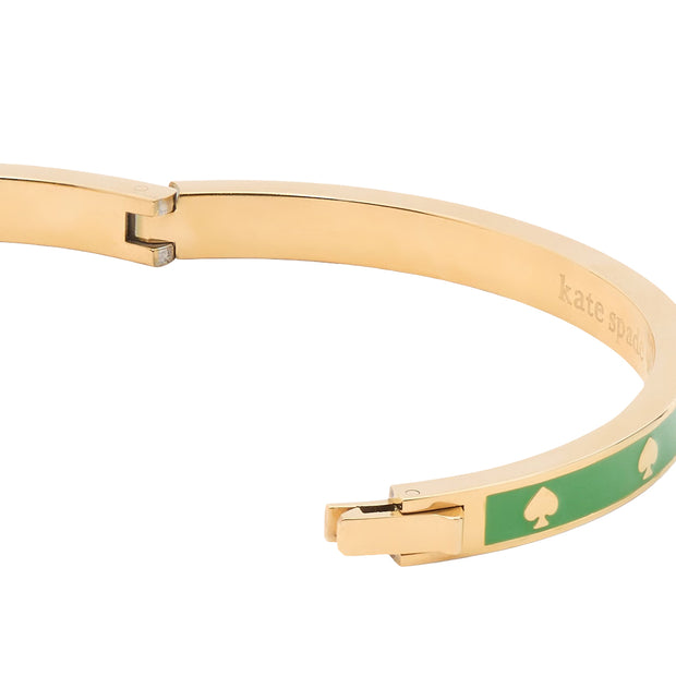 Closeup of Kate Spade Spot the Spade Enamel Hinged Bangle Bracelet - KS Green KJ727