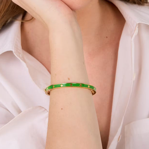 Model Wearing Kate Spade Spot the Spade Enamel Hinged Bangle Bracelet - KS Green KJ727