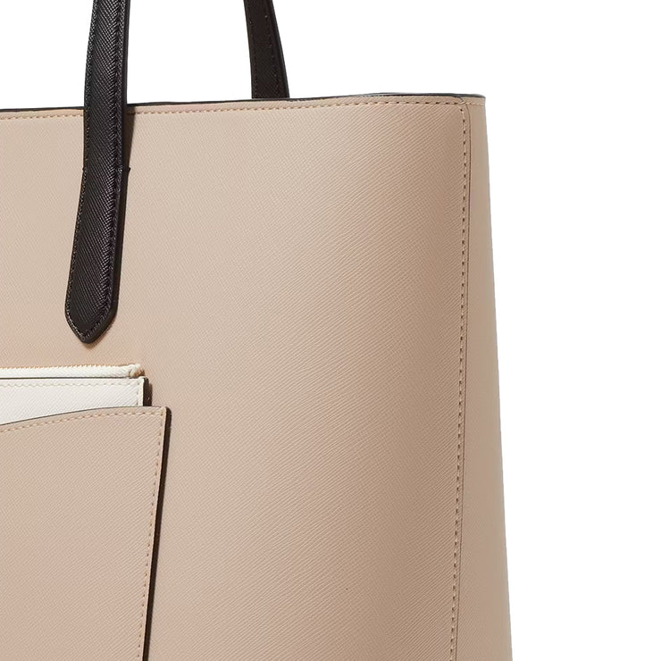 Closeup of Kate Spade Staci Colorblock Leather Large Tote Bag Set - Warm Beige Multi KH401