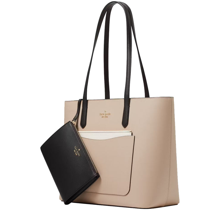 Side View of Kate Spade Staci Colorblock Leather Large Tote Bag Set - Warm Beige Multi KH401