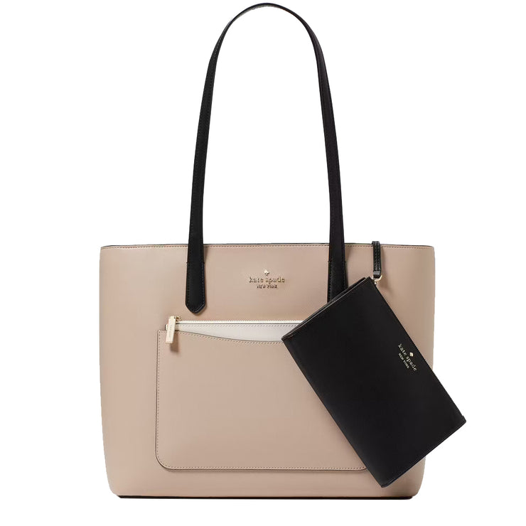 Front View of Kate Spade Staci Colorblock Leather Large Tote Bag Set - Warm Beige Multi KH401