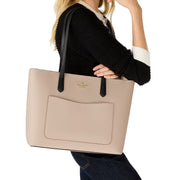 Model Carrying Kate Spade Staci Colorblock Leather Large Tote Bag Set - Warm Beige Multi KH401