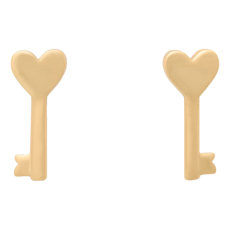 Front View of Kate Spade With All My Heart Key Studs Earrings in Gold KK472