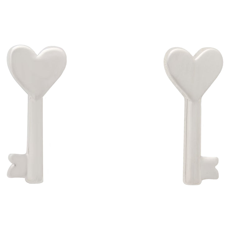 Front View of Kate Spade With All My Heart Key Studs Earrings in Silver KK605