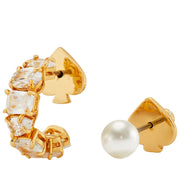 Kate Spade You're A Gem Studs & Huggies Earrings Boxed Set in Cream/ Gold KA666