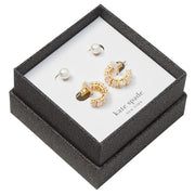 Kate Spade You're A Gem Studs & Huggies Earrings Boxed Set in Cream/ Gold KA666